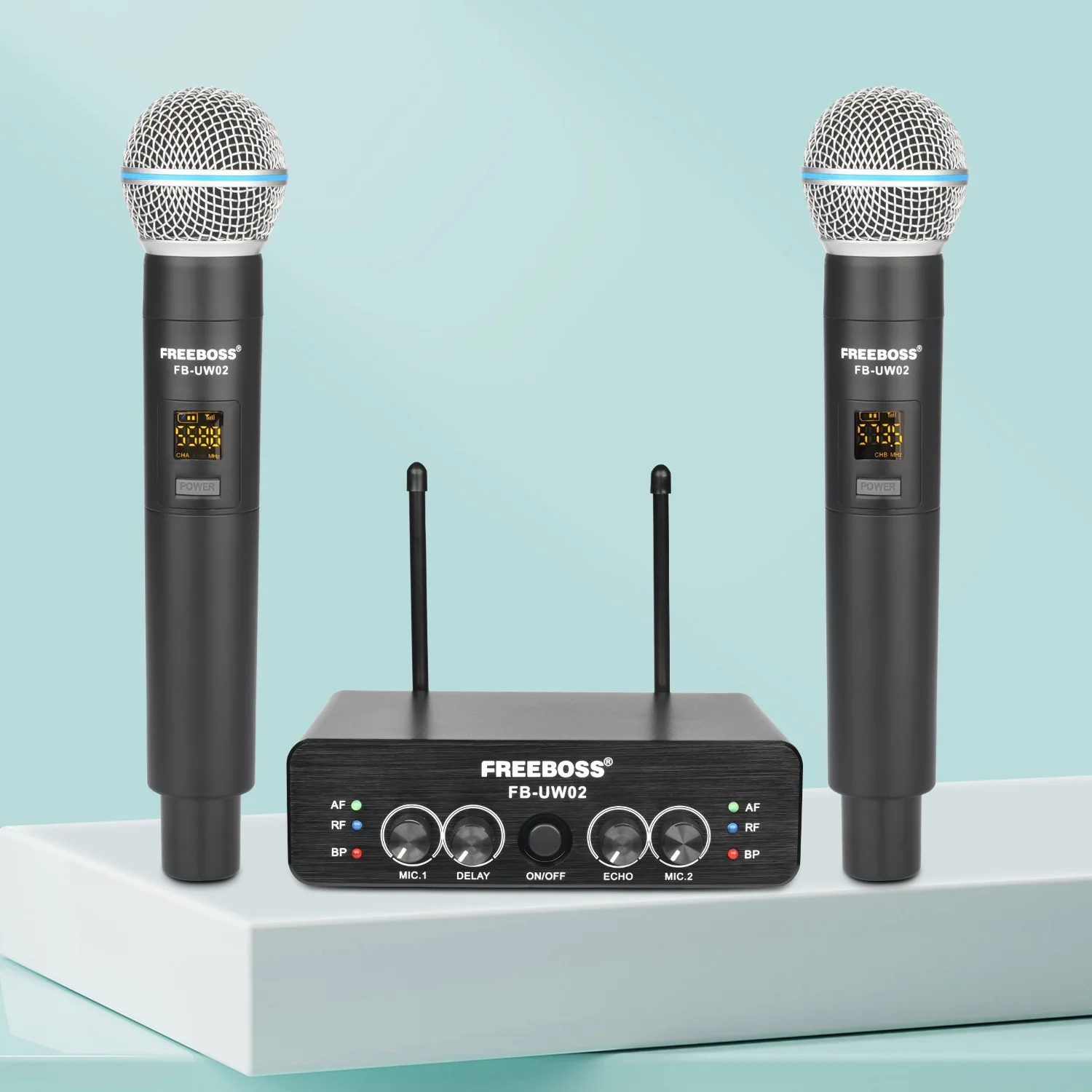 

FREEBOSS Echo Wireless Microphone 2 Professional Handheld UHF Delay Effects Dual Channels Transmitter Dynamic Mic System FB-UW02