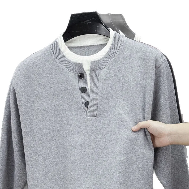 2025年秋 メンズセーター 長袖 ニット プルオーバー クルーネック フェイクツーピース プルオーバー ミニマリストファッション カジュアル 多用途