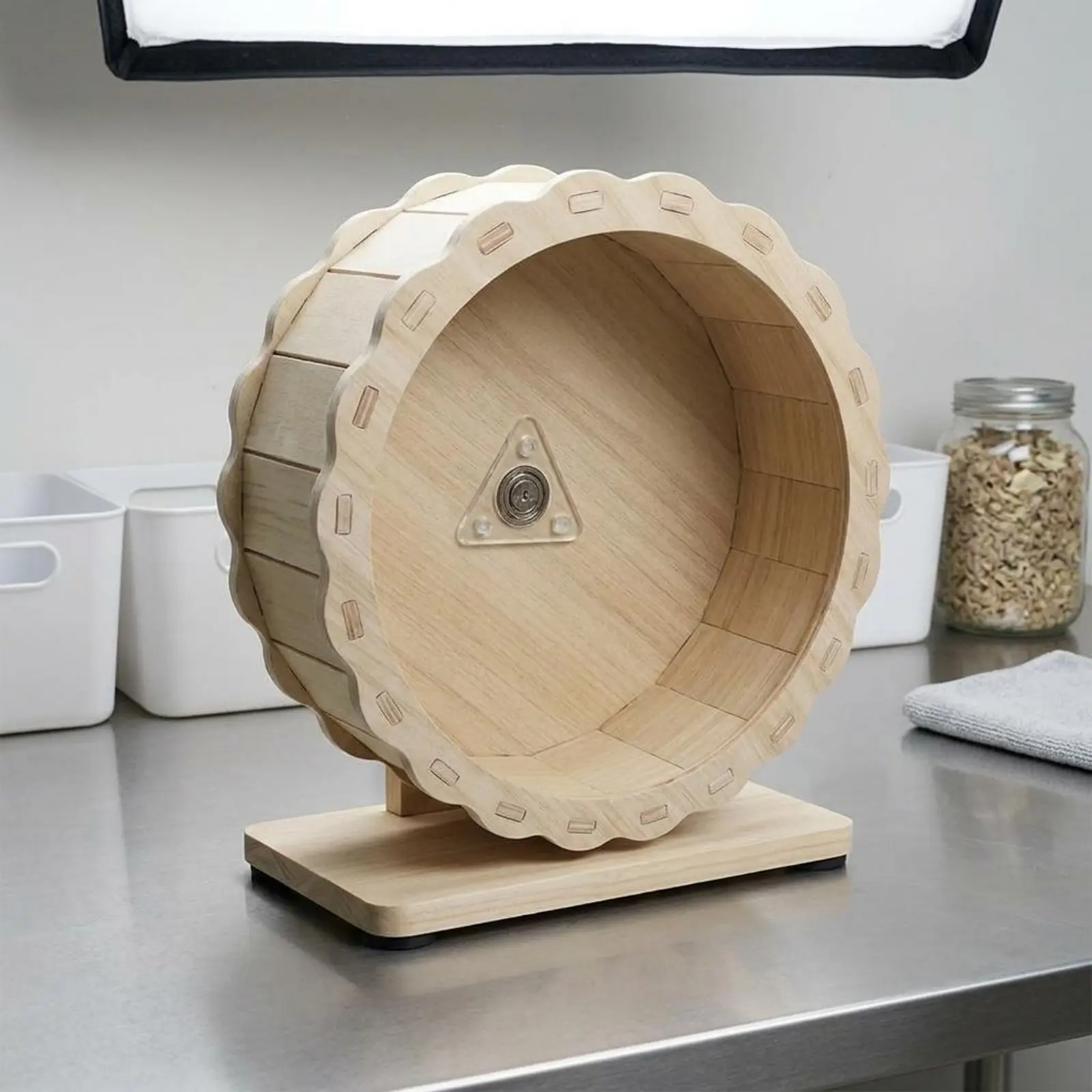 Picture 3: Silent Hamster Wheel Low Noise Wooden Hamster Wheel Wood Pet Runner Chewable Double-Sided Waterproof for Hamsters, Cage