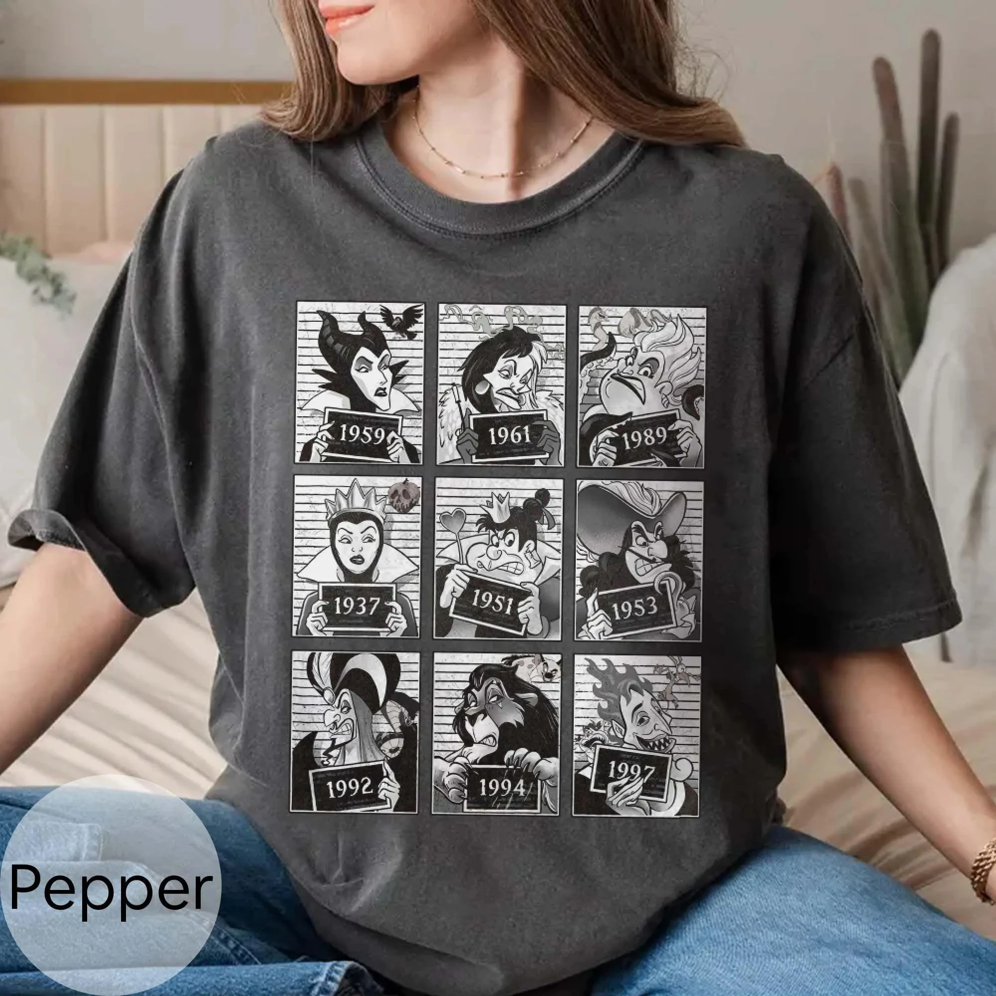 قميص ريترو ديزني فيلين بياقة مريحة، شرير جيد، شرير ديزني، قميص أورسولا، قميص الملكة الشريرة، قميص كرويلا دي فيل #1