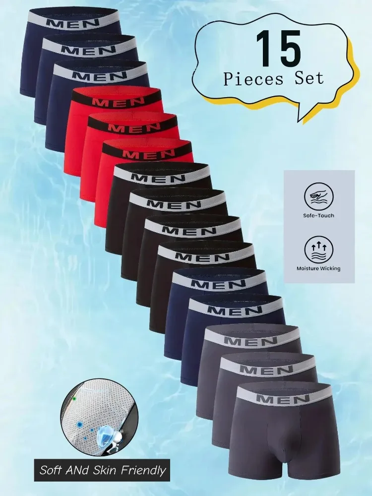 

15Piece Set Men's Underwear "MEN"Casual and Fashionable Comfortable Boxer Shorts Youth Sports Cycling Elastic Panties