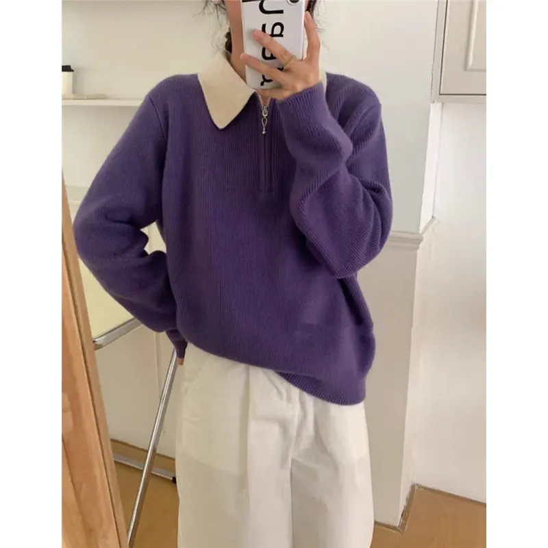 Half-zipper sweater women's autumn and winter explosions cashmere sweater 100% pure cashmere top.