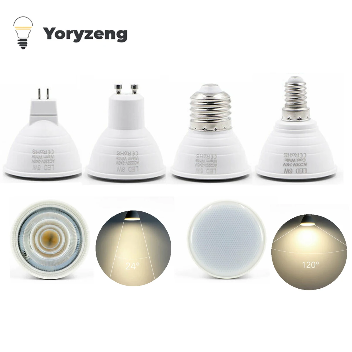 AC220V 6W LED Spotlight Bulbs GU10 MR16 E27 E14 24 129 Degree Cold Warm White For Bedroom Ceiling Spot Light Replacement Lamp