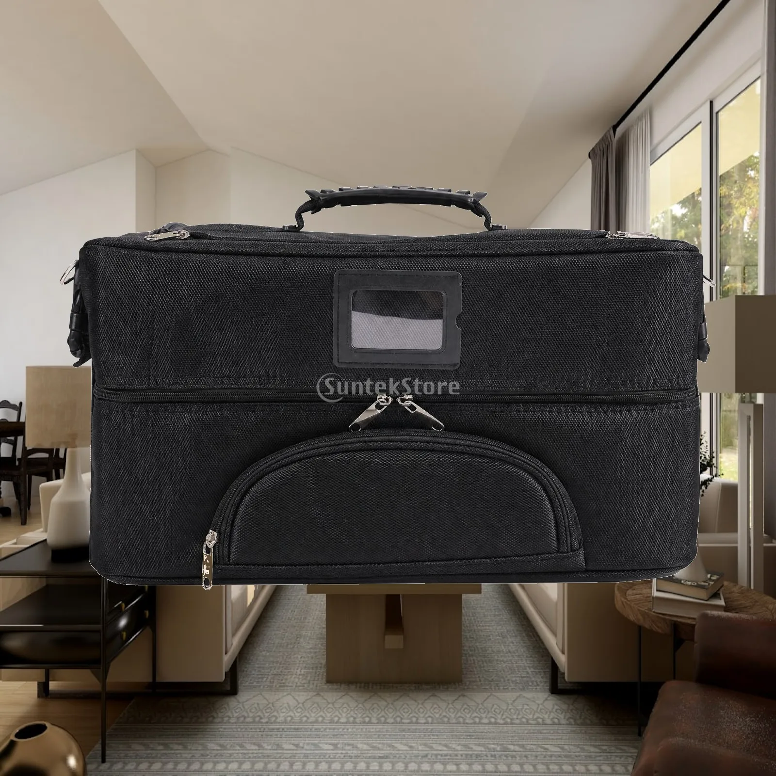 Cosmetic Bag for Makeup with Transparent Label Slot and Soft Canvas Material for Portable Organization