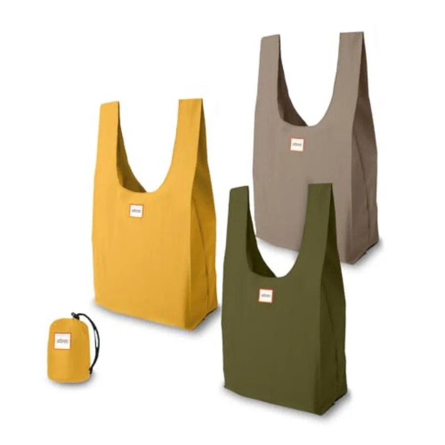 

Foldable Reusable Shopping Bags in 1 Compact Pouch Luxury Quality Recycled Fabric Holds 50+ lbs Machine Washable Pouch Fits in