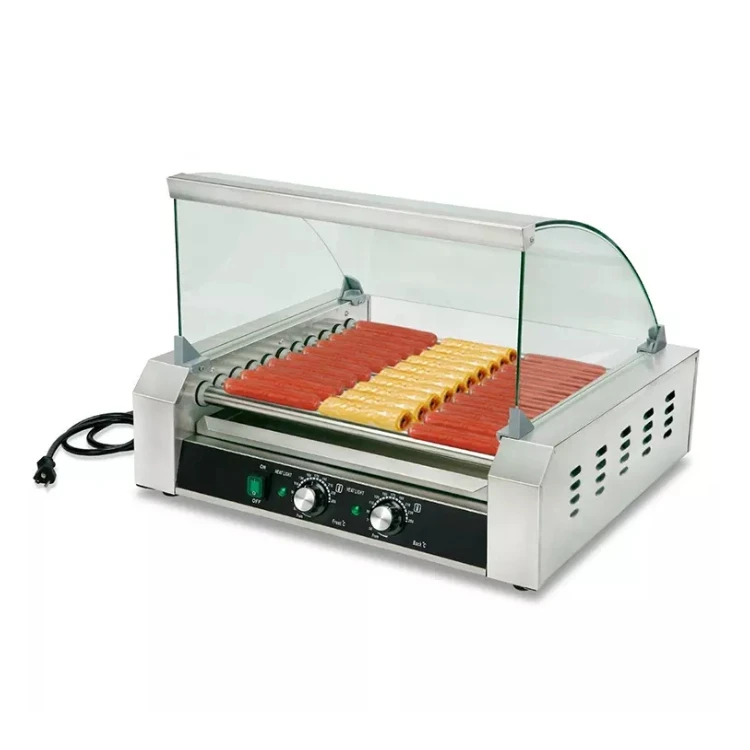 Large Size Stainless Steel 11 Roller Commercial Roller Roaster Sausage Machine Hotdog Griiling Machine With Glass Cover