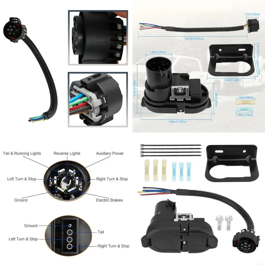 

7 Way Trailer Connector Plugs Wiring Harness With 4 Flat Pin Adapter For USCAR Socket Trucks And Trailers