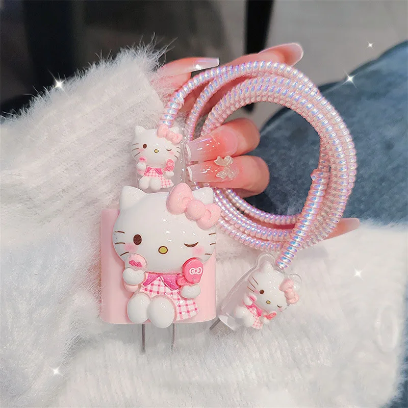 

4pcs/set Sanrio Hello Kitty Data Cable Protective Case 20W for Iphone 15 14 Kawaii Cartoon Anti-fracture Charger Protective Case