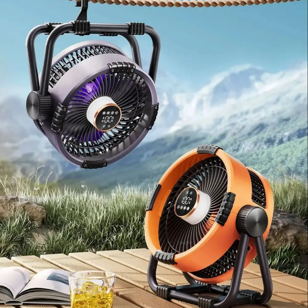 Camping-Deckenventilator 20000mAh Wiederaufladbarer USB-Ventilator mit Powerbank und LED-Licht Haken Luftzirkulator Kabelloser Deckenventilator