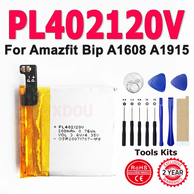 

High Quality PL402120V For Amazfit Bip A1608 A1915 Replacement Rechargeable Polymer Lithium Ion Battery 402120 + Free Tools