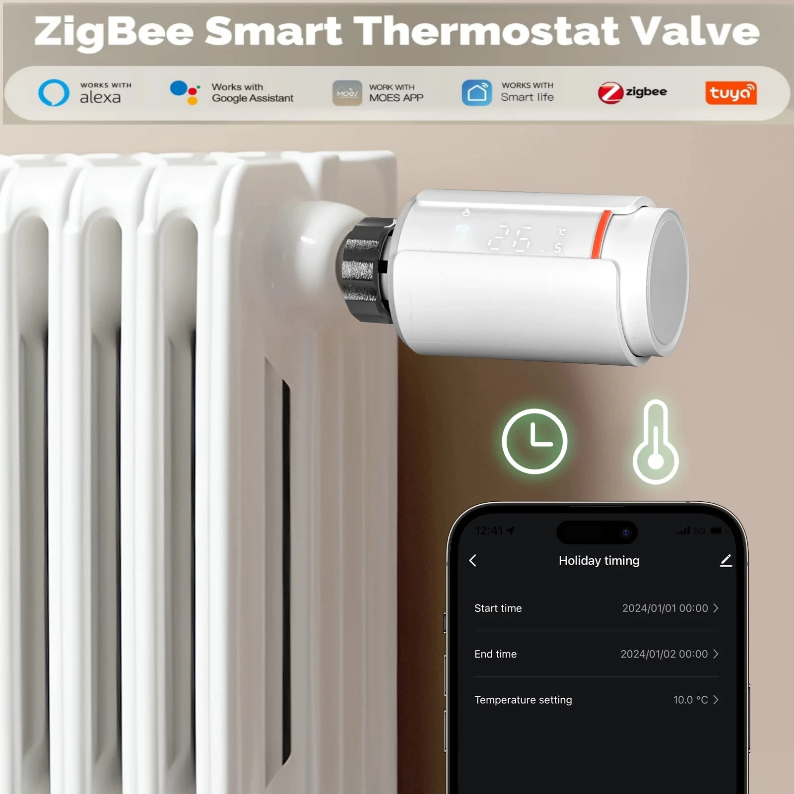 

Новый умный термостатический клапан MOES Tuya ZigBee TRV 2026 года с программированием, управлением через приложение Alexa Google Home и удаленным контролем температуры