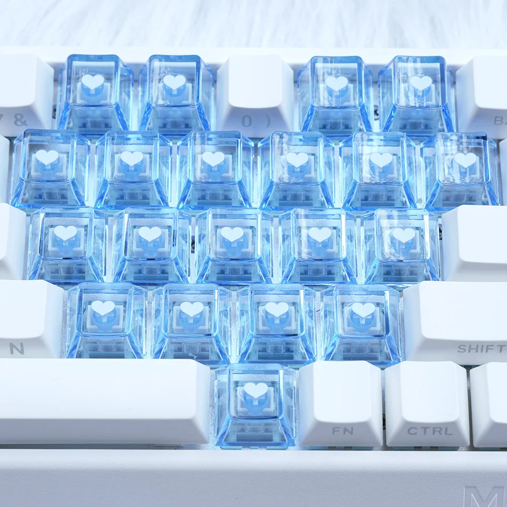 21 Keys Cherry Profile Transparent Backlit Clear Keycap, PC Material Custom Heart Keycaps for MX Switch Mechanical Keyboard
