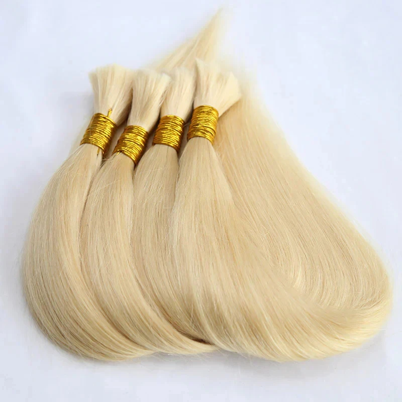 Extensiones de cabello humano liso 613 Rubio para trenzas, Cabello 100% Remy, sin trama, 16-26 pulgadas