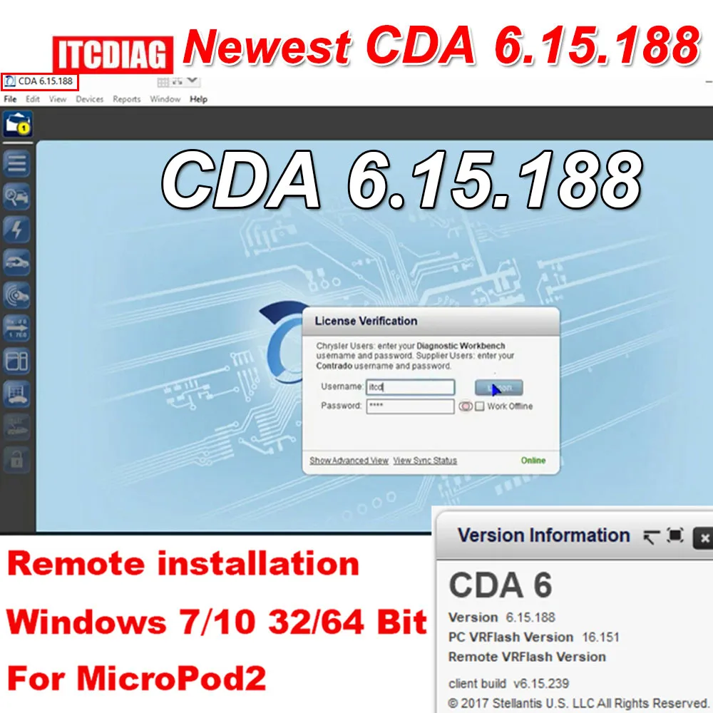 CDA 6.15 Engineering Software Work with MicroPod 2 for FLASH PROGRAMMING AND VIN EDITING for DODGE,CHRYSLER and JEEP