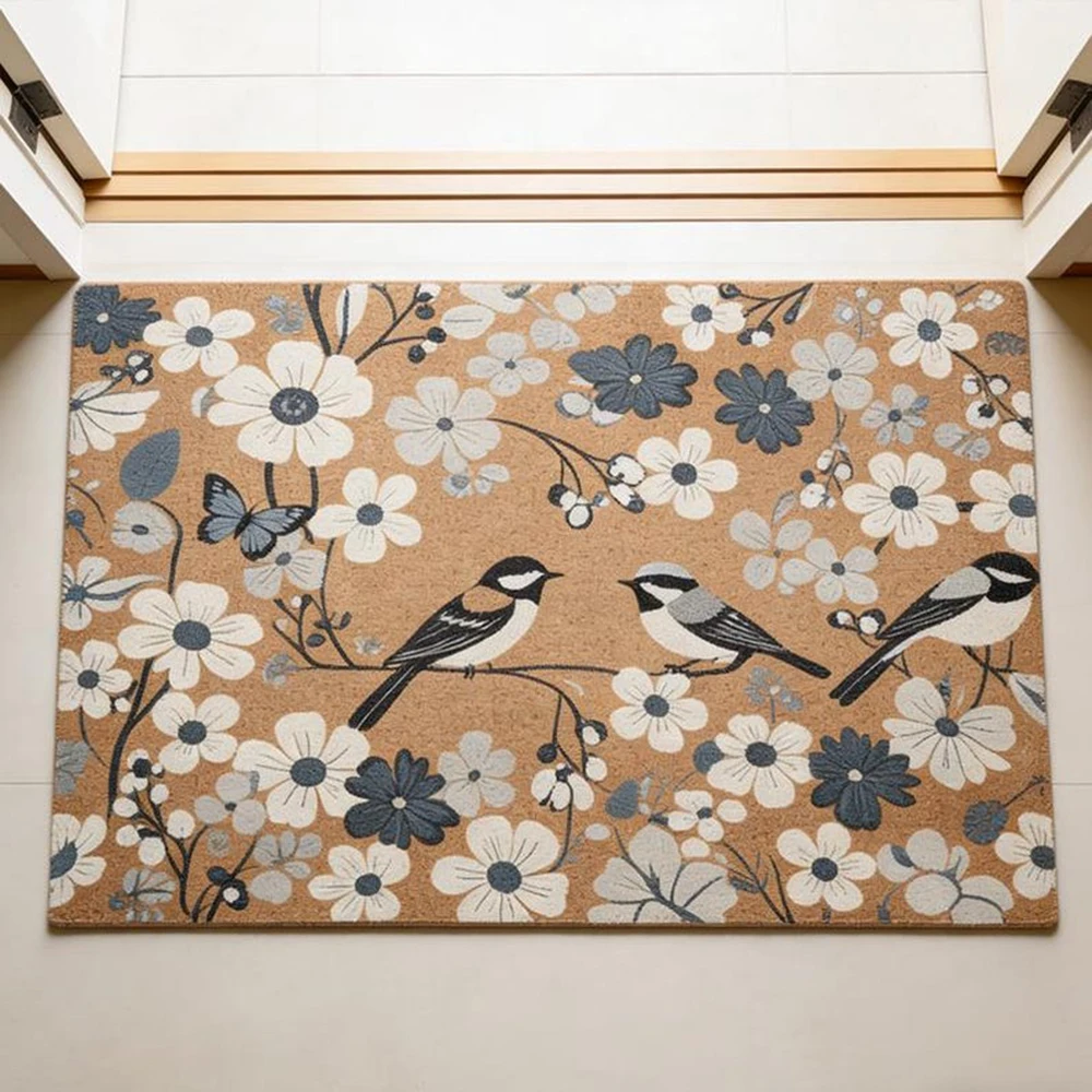 

Spring Floral Doormat Flower Birds Welcome Mat Vibrant Wildflower Natural Coir Door Mat Front Porch Outdoor Entryway Rug