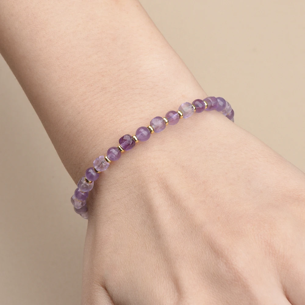 Natural Stone Amethyst Black Spinel Prehnite Moonstone Faceted Cubes and Round Beads Bracelet For Women Jewelry
