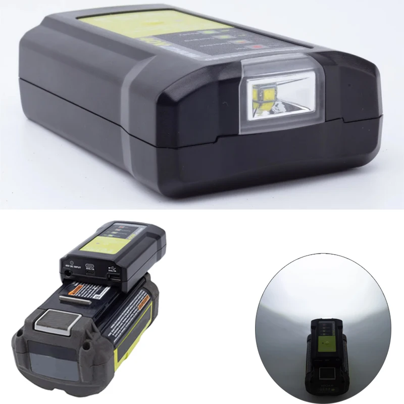 für Ryobi 40V Lithium-Ionen-Akku-Adapter, Ladegerät für Elektrowerkzeuge, Überladeschutz mit USB-Anschluss und 3W-Licht