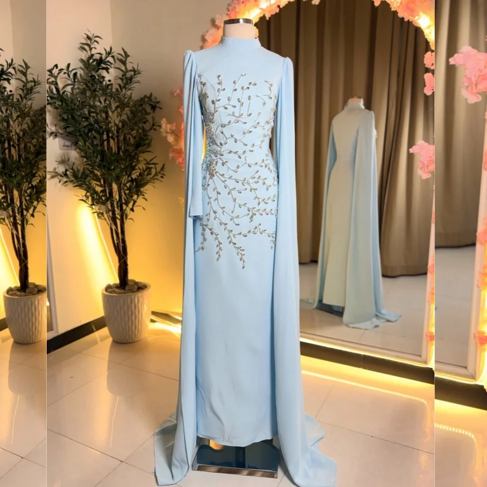 

Customized Jersey Beading Pattern A-line High Collar Midi Dresses Bespoke Occasion Prom Party Sparkle Elegant Matching