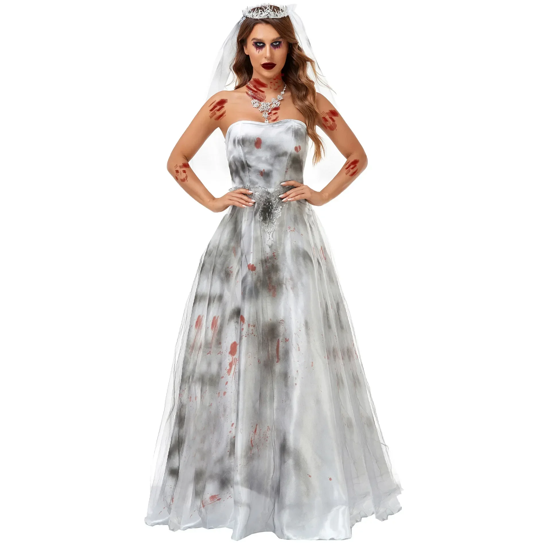 Lady Carnival Halloween Scary Corpse Vampire Zombie Costume Mexican Day Of The Dead Ghost Bride Outfit Cosplay Fancy Party Dress