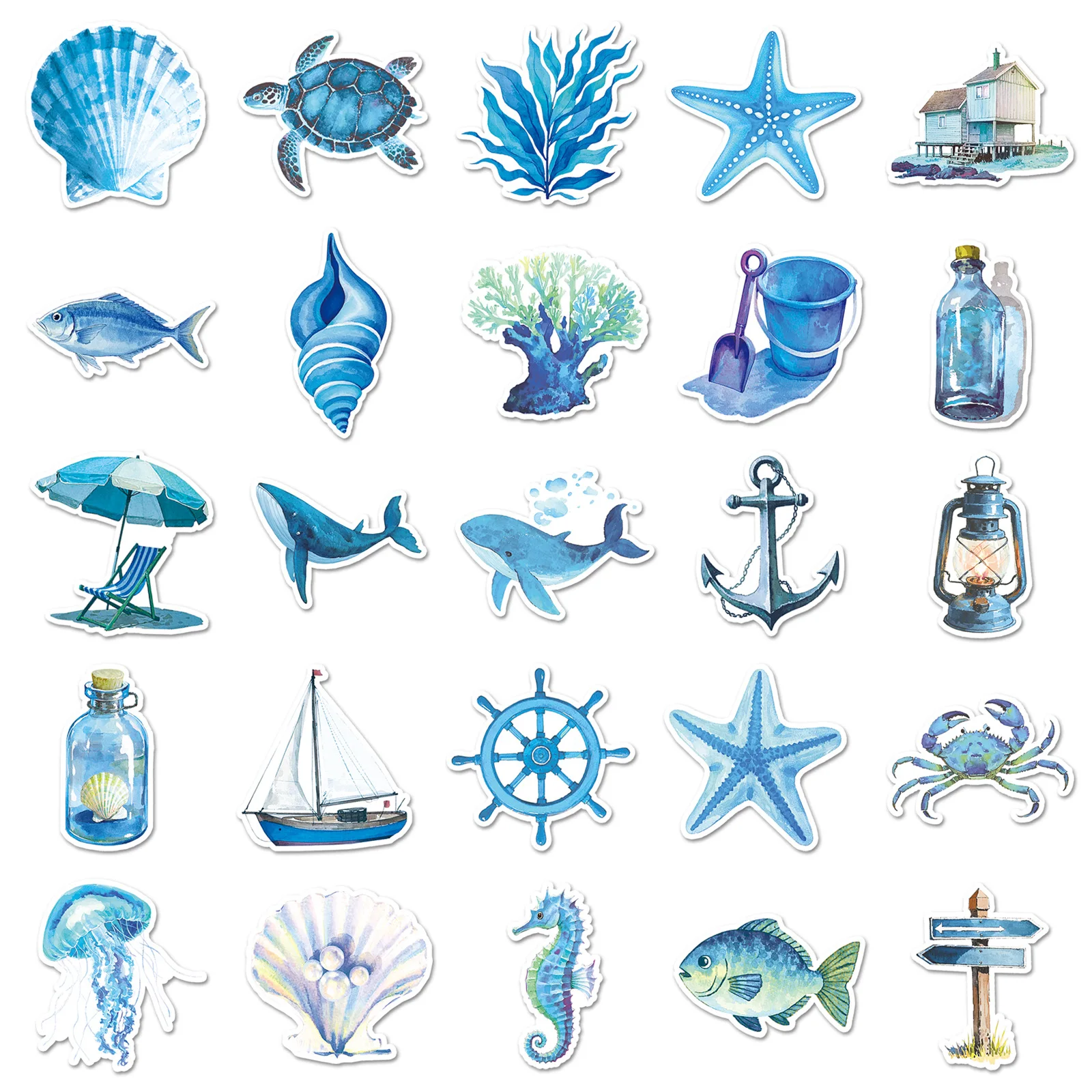 

10/50PCS Blue Ocean Doodle Stickers Cartoon INS Style Personalized Creative Decorative Water Cup Scooter Suitcase Decal Toys