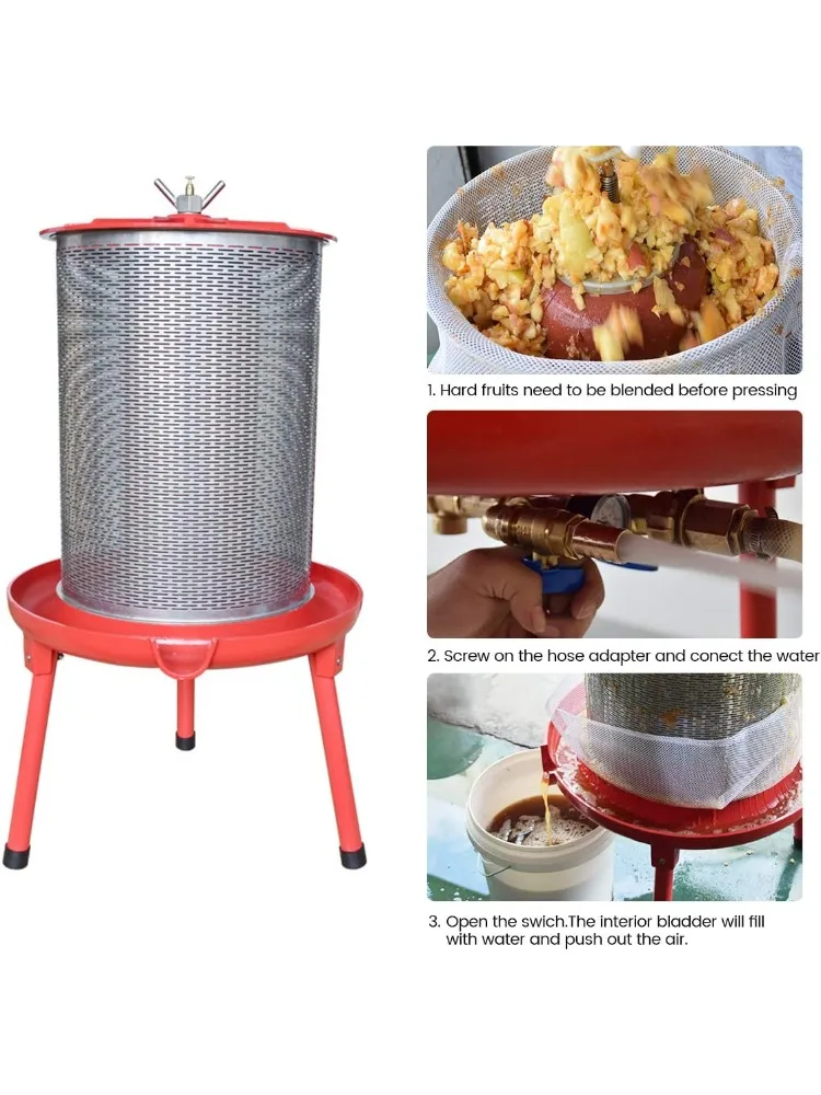 ماكينة ضغط نبيذ الفاكهة - ماكينة مثانة النبيذ الجانبية الخالية من الكهرباء/المياه، صناعة العصير الطبيعي (10.7 جالون، مع ملف