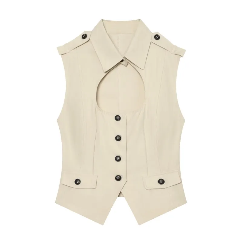 HipSeam Women's Trench Tank Top With Opening New 2026 Simple Lapel-Collar Sleeveless Shoulder Tabs Woman Button Vest Female Tops