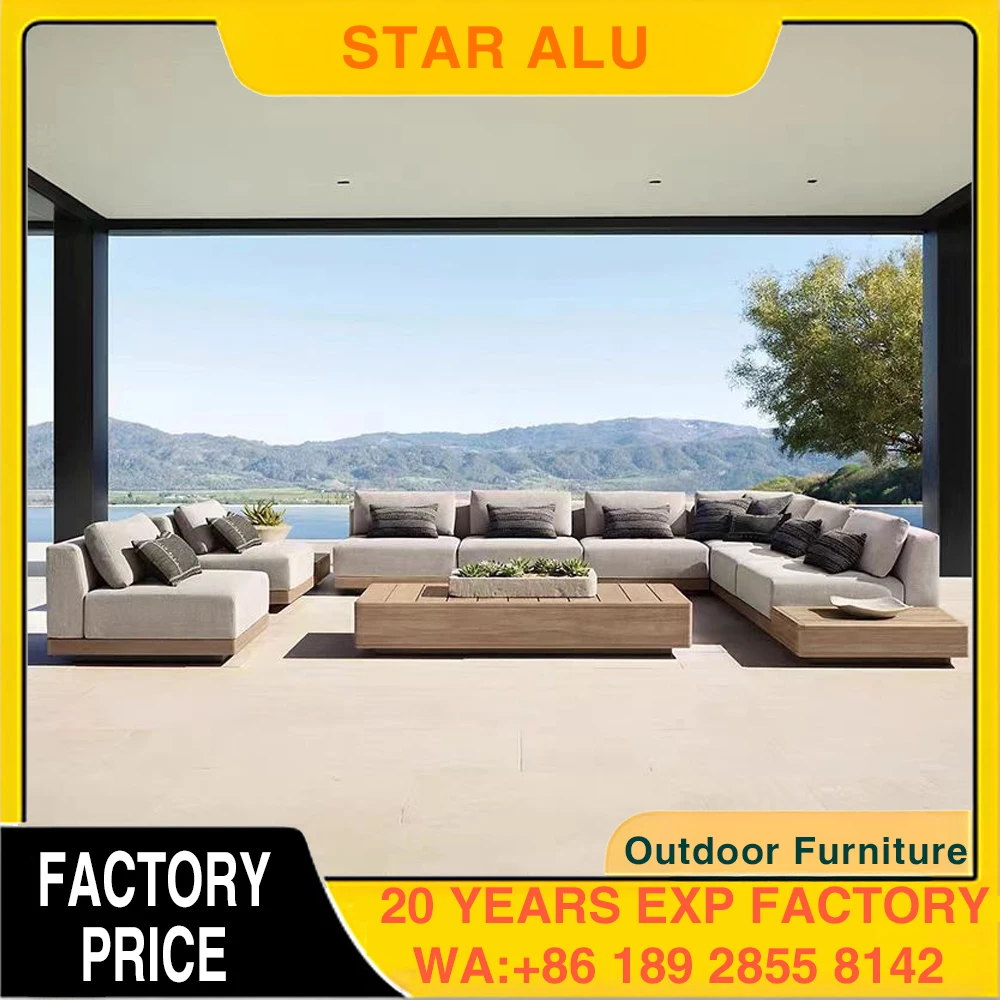 Luxuriöse, moderne, modulare Sofagarnitur aus Aluminium für den Außenbereich | Wetterfeste Garten-Loungemöbel für Villa, Terrasse und Hotelterrasse