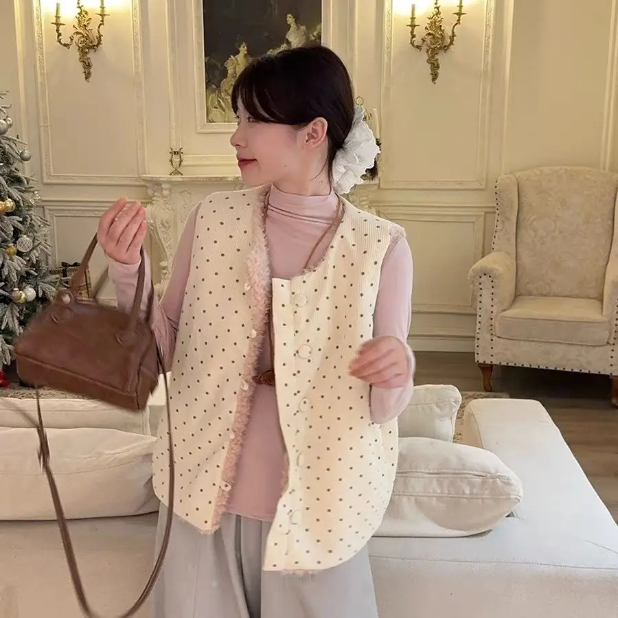 New Sweet Lamb Wool Corduroy Women Clothing Minority Age Reduction Vests Slim Loose Casual Trendy Hot Sell Chaqueta Mujer