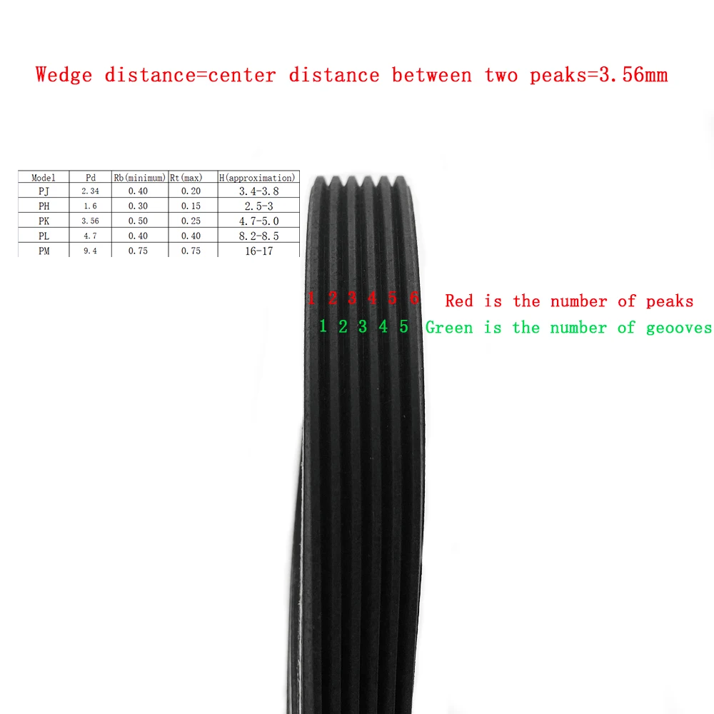 Imagem -02 - Correia V-shaped da Cunha da Borracha Preta do pk Multi Correia do Sulco da Movimentação do Motor 5pk 6pk 8pk 10pk Modelos Pk2570 Pk2880 Passo 3.56 mm 1pc