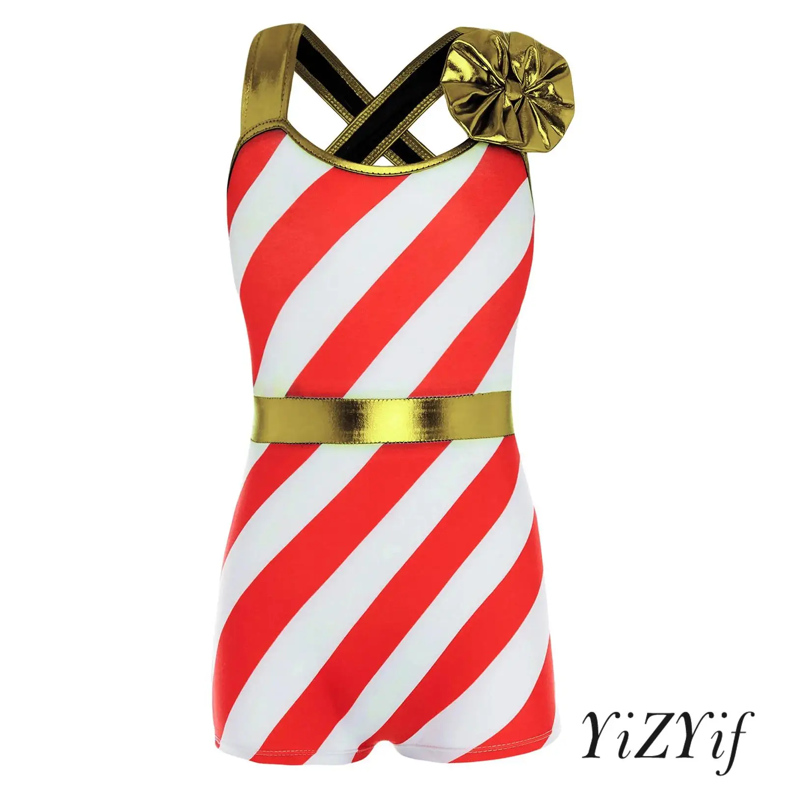

Candy Cane Christmas Costume Kids Girls Stripes Criss Cross Back Shorty Unitard Dress Xmas Performance Bodysuit Jumpsuit Outfit