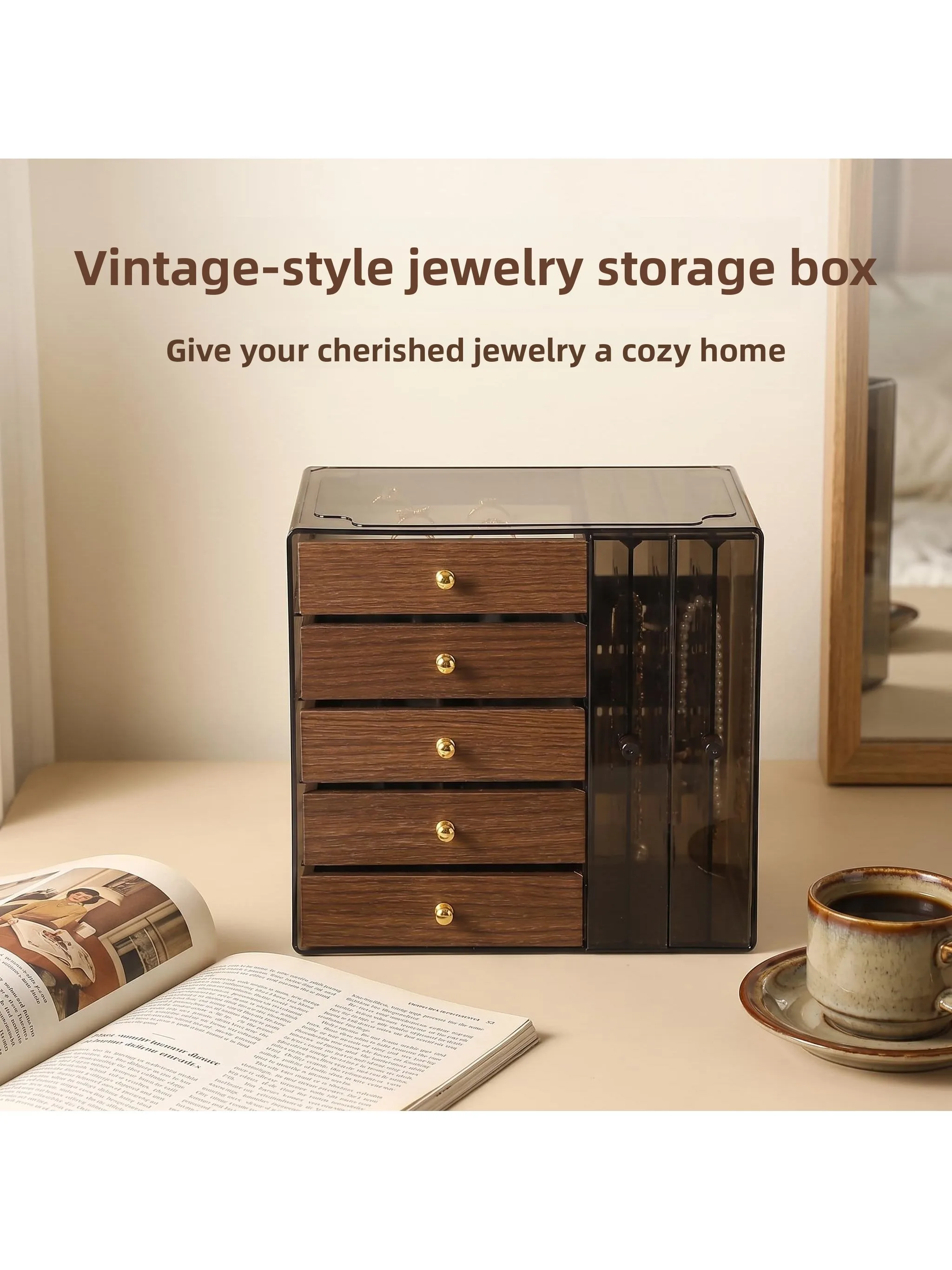 

Square Multi-layer Desktop Jewelry Storage Box Walnut Drawer Jewelry Case Wood Bracelet Ring Earring Necklace Box