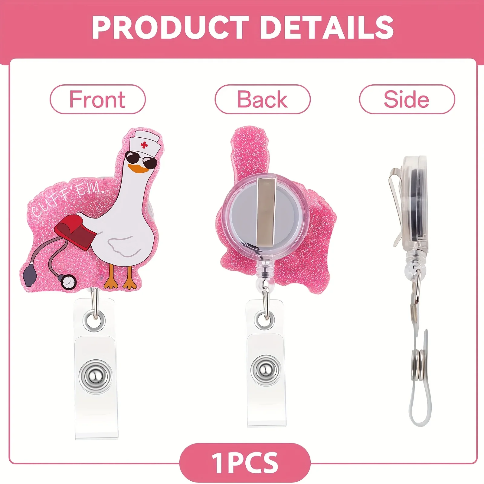 بكرة شارة ممرضة أوزة مضحكة، حامل شارة الكفة Em مع مشبك قابل للسحب، هدايا لطيفة لطلاب التمريض RN LPN MA للعمل الطبي