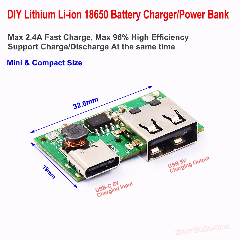 DC 5V 2A IP5306 USB-C Type-c Charging Circuit PCB Board Fast Charger Module for 3.7V 18650 Li-ion Battery DIY Power Bank