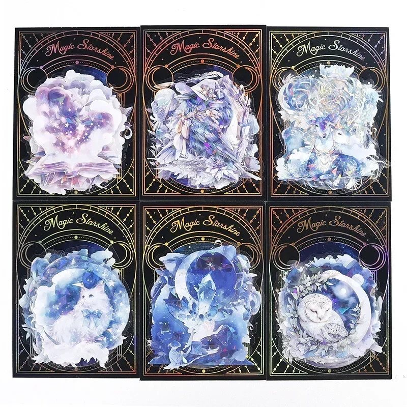 10 قطعة ملصقات الحيوانات الأليفة ساحرة نجوم الفنون ليلة السماء قذيفة ضوء خلفية الكتابة حزمة اختيارات سجل القصاصات قطع 150*91 مللي متر