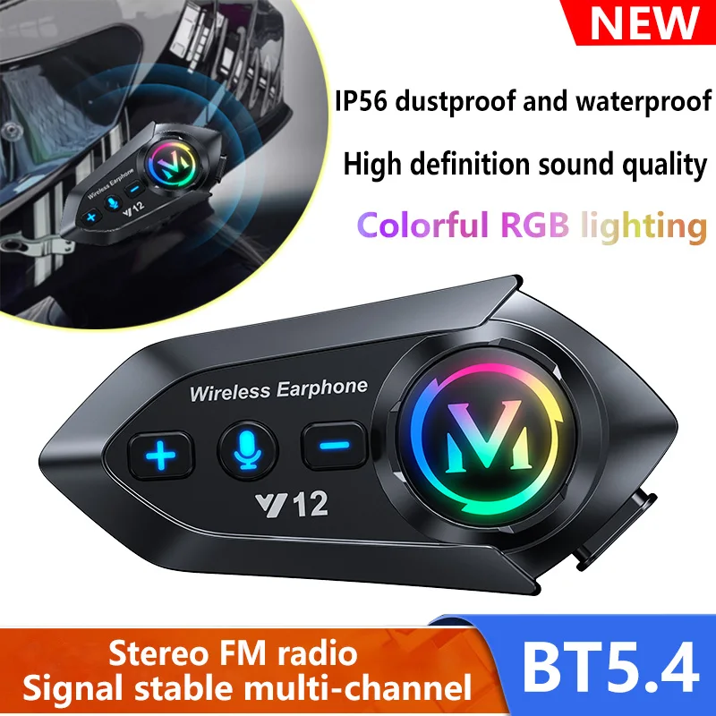 Helmet Bluetooth Headset Fm Radio Speaker Stereo High Definition 3D Sound Ipx6 Waterproof Rgb Light Bt5.4 Automatic Answering