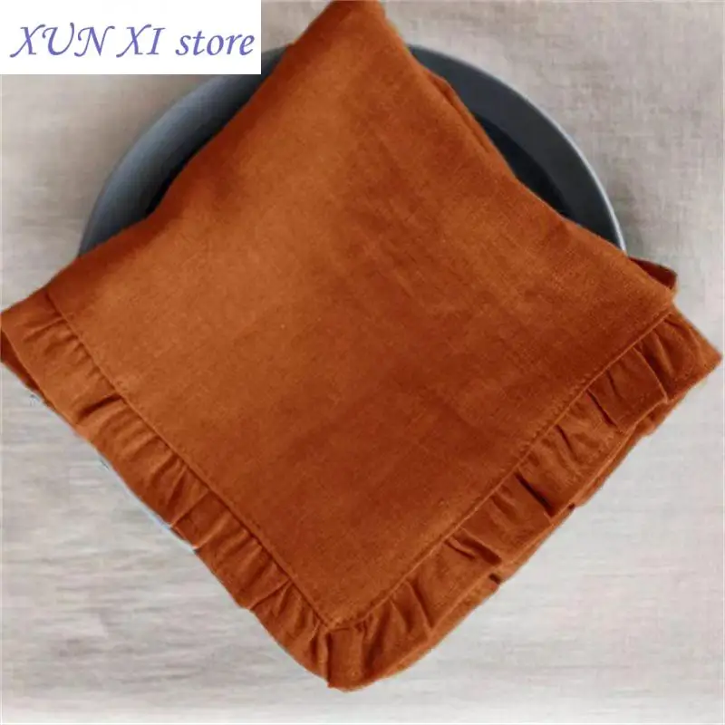 

New Ruffle Edge Pure Linen Classical Home Table Napkin Linen Flounce Napkins,Restaurant Wedding Dinner Solid Color Cloth