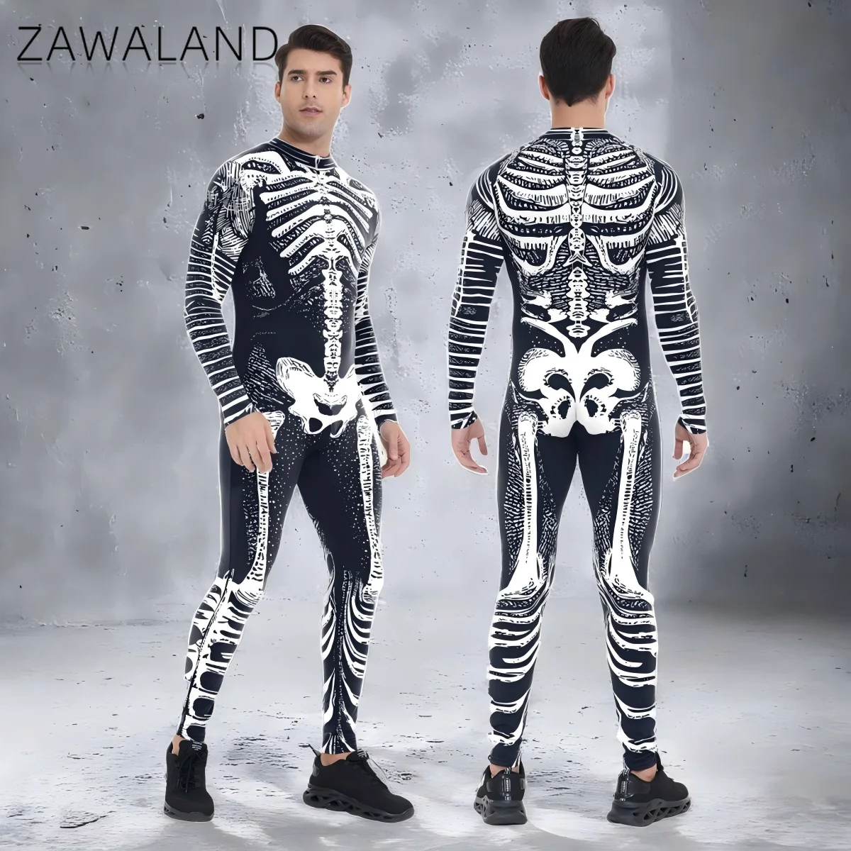 

Human Skeleton Cosplay Costume Halloween Stage Performance Bodysuit Man Long Sleeve Zipper Jumpsuit Carnival Holiday Zentai Suit