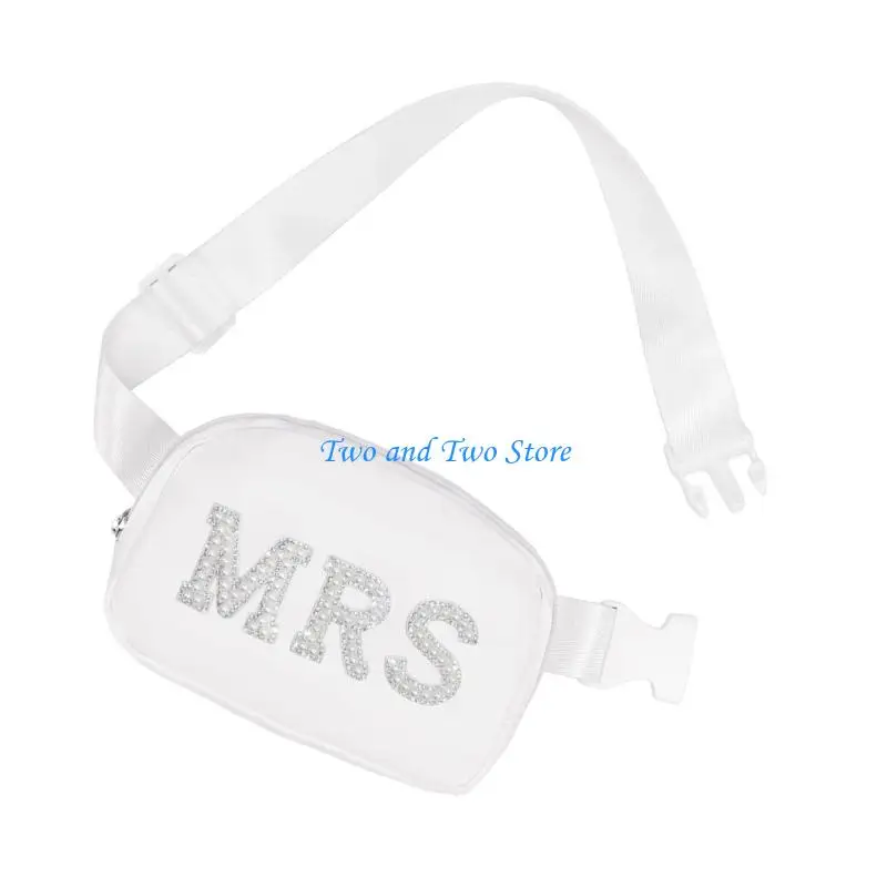 Hx6f brilhante pérolas carta noiva senhora náilon cintura saco design elegante para armazenamento essencial casamento