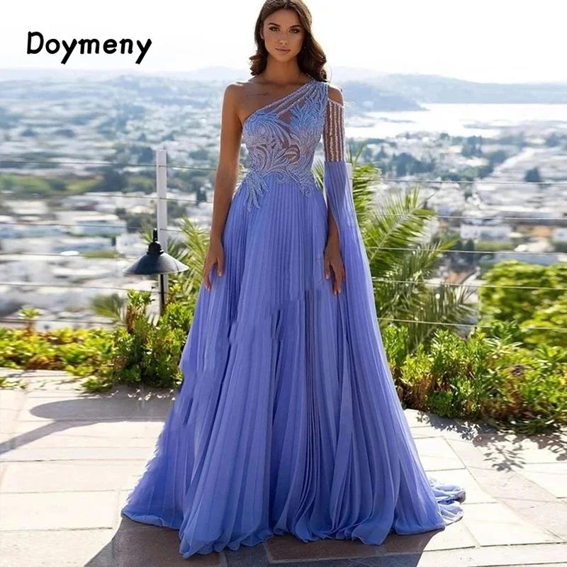 Doymeny One Shoulder Chiffon Avondjurk Galajurken Saudi Arabric Formal Party Robe De Soiree Celebrity Vestidos Fiesta