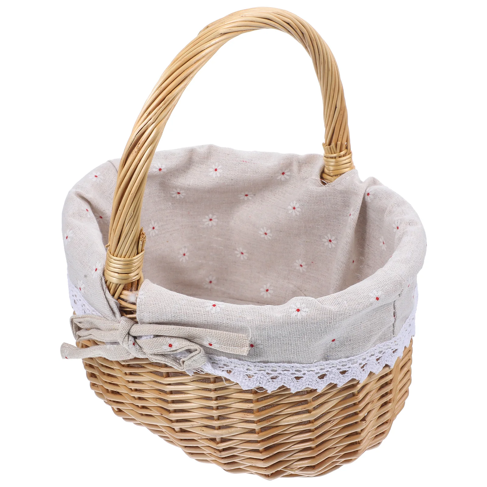 

Rattan Woven Basket for Storage Small Wicker Fruit Flower Baskets Safe Durable Linen Cloth Snacks Desserts Picnic Wedding Party
