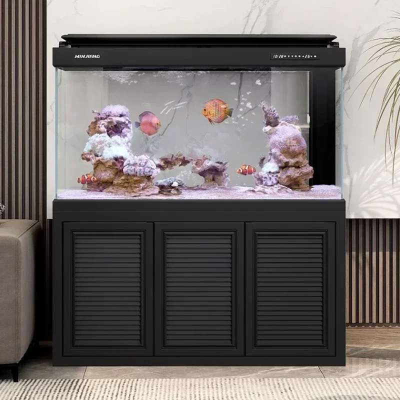 

XL ультра-белый стеклянный аквариум для гостиной, большой от пола до потолка, бытовой вход, экологический резервуар, нижний фильтр, аквариум для золотой рыбки