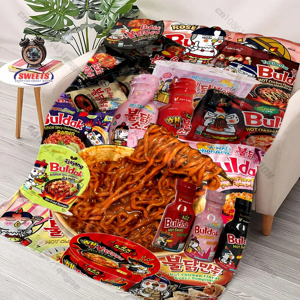 Divertido fideos instantáneos, fideos de pavo, tema Ramen, manta esponjosa para acampar en casa para amigos, manta fina para sofá, regalo de moda