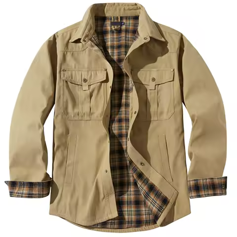 Chaqueta informal de franela a cuadros con solapa para hombre, chaqueta de color sólido engrosada y cálida de invierno, comercio exterior europeo y retro, talla grande