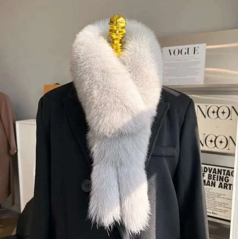 

Fox Fur Scarf Women Winter Thickened Long Fur Scarf For Women Natural Fur Gray Collar Neck Warmer Fur Shawls Female Fur Collar