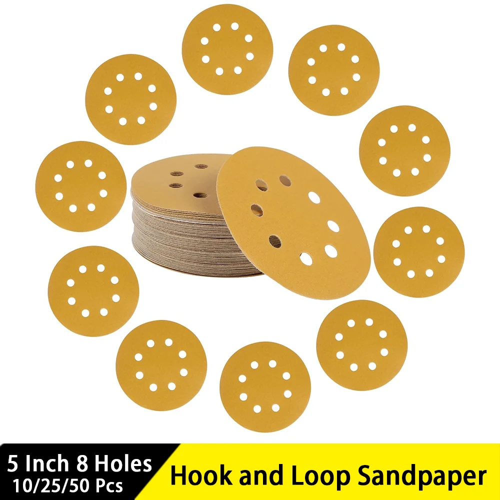 5-calowy 8-otworowy papier ścierny z haczykiem i pętelką 10/25/50 szt. Różne od 40 do 1000 z tlenku glinu na sucho i mokro do polerowania metalu i samochodów