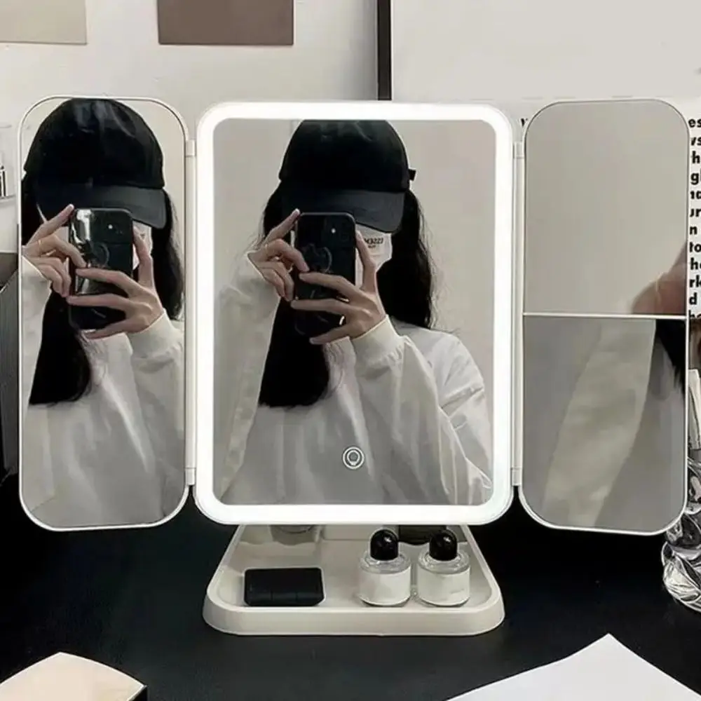 3X/2X/1X مرآة مستحضرات التجميل المكبرة 180 °   قابل للتعديل دوران اللمس الاستشعار التبديل ماكياج الجدول مرآة زاوية واسعة للطي