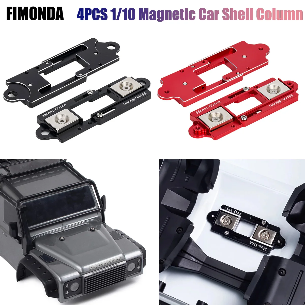 4Pcs Adjustable Magnetic Body Post Mount Car Shell Column 55-85mm for 1/10 RC Crawler TRX4 TRX6 SCX10 90046 D90 86100 MST CFX