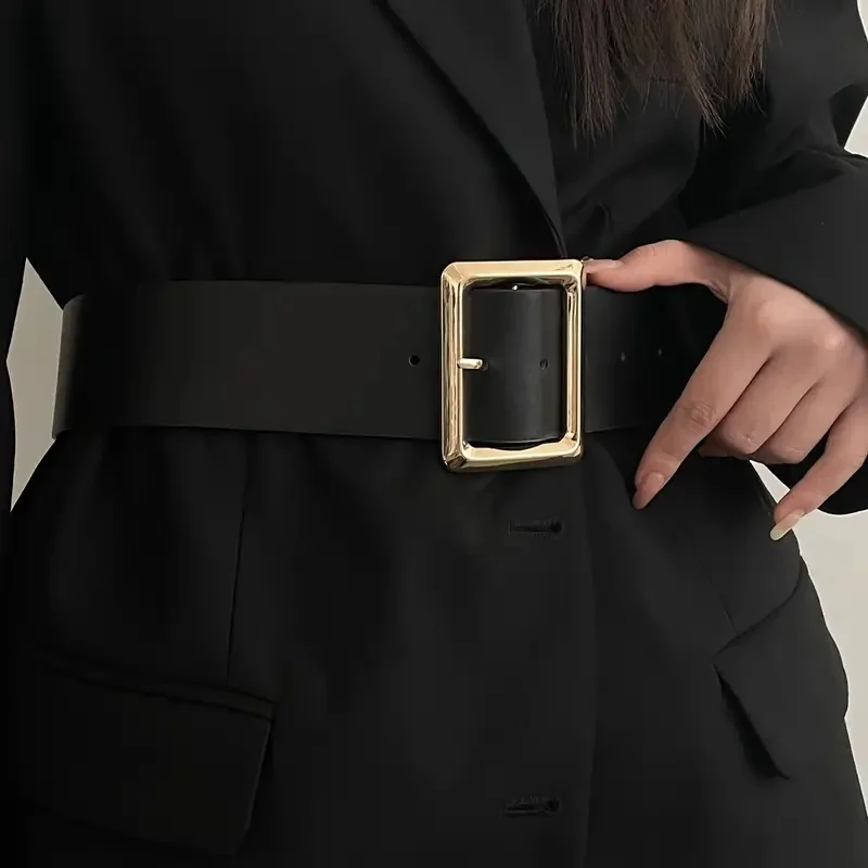 New Retro Large Buckle Fashion Women's Wide Waist Belt Dress Decorative PU Women's Belt