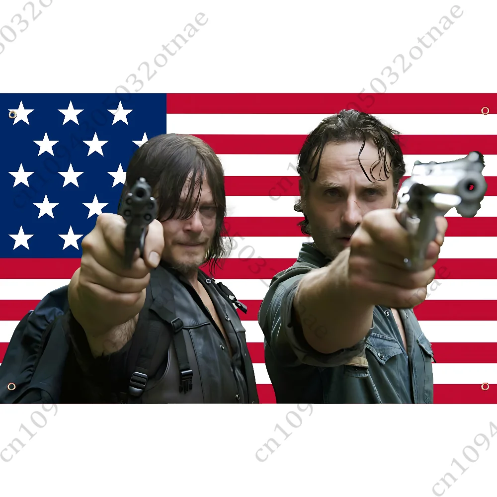 Norman Reedus W-Walking D-Dead Pink America Flag Tapestry Funny Banner For College Dorm Outdoor Living Room Wall Art Decor Party
