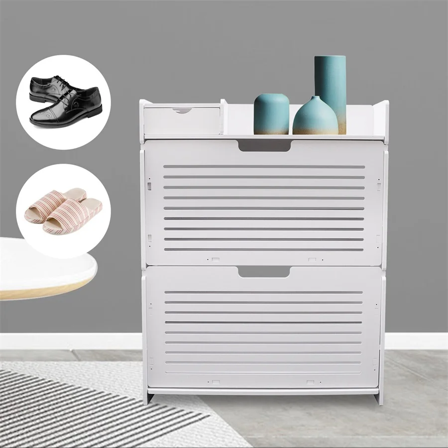 3 Layers Modern PVC Shoe Cabinet Tipping Bucket Storage Organizer Shoe Rack Shoe Shelf Storage for Entryway Living Room